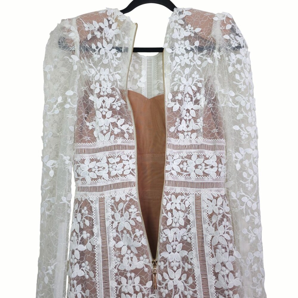 Bronx and Banco‎ Megan Midi Dress White Floral Embroidered Mesh Bridal Size XS - Picture 8 of 16